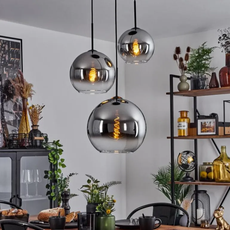 Suspension Verre 20 cm, 25 cm, 30cm Koyoto Chrome, Clair, Fumé, 3 lumières