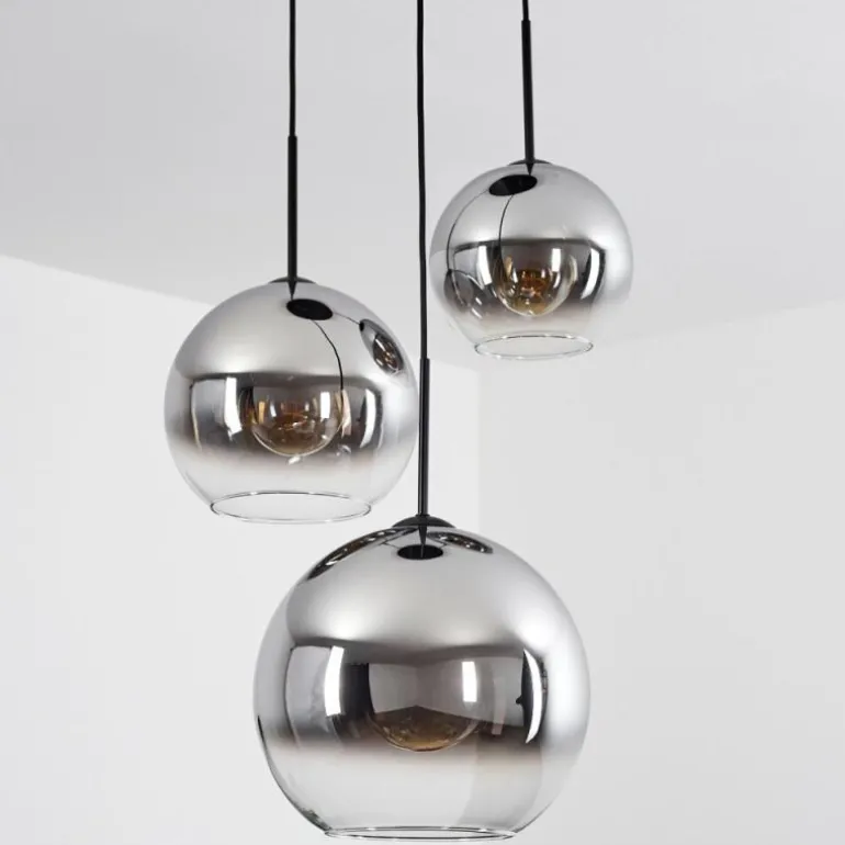 Suspension Verre 20 cm, 25 cm, 30cm Koyoto Chrome, Clair, Fumé, 3 lumières