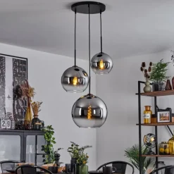 Suspension Verre 20 cm, 25 cm, 30cm Koyoto Chrome, Clair, Fumé, 3 lumières