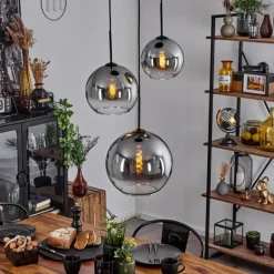 Suspension Verre 20 cm, 25 cm, 30cm Koyoto Clair, Fumé, 3 lumières