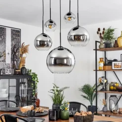 Suspension Verre 15 cm, 20 cm, 25 cm, 30cm Koyoto Chrome, Clair, Fumé, 5 lumières