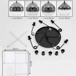 Suspension Verre 15 cm, 20 cm, 25 cm, 30cm Koyoto Chrome, Clair, Fumé, 5 lumières