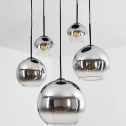 Suspension Verre 15 cm, 20 cm, 25 cm, 30cm Koyoto Chrome, Clair, Fumé, 5 lumières
