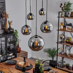 Suspension Verre 15 cm, 20 cm, 25 cm, 30cm Koyoto Chrome, Fumé, 5 lumières