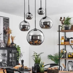Suspension Verre 15 cm, 20 cm, 25 cm, 30cm Koyoto Chrome, Fumé, 5 lumières
