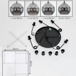 Suspension Verre 15 cm, 20 cm, 25 cm, 30cm Koyoto Chrome, Fumé, 5 lumières