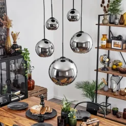 Suspension Verre 15 cm, 20 cm, 25 cm, 30cm Koyoto Chrome, Fumé, 5 lumières