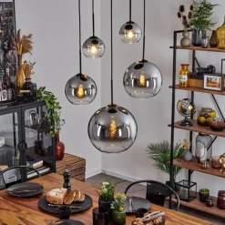 Suspension Verre 15 cm, 20 cm, 25 cm, 30cm Koyoto Clair, Fumé, 5 lumières