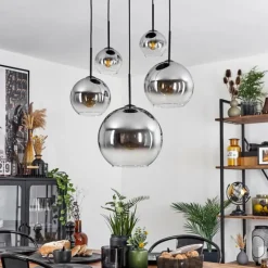 Suspension Verre 15 cm, 20 cm, 25 cm, 30cm Koyoto Clair, Fumé, 5 lumières