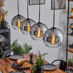 Suspension Verre 25 cm Koyoto Clair, Fumé, 4 lumières