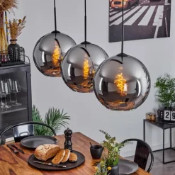 Suspension Verre 30 cm Koyoto Chrome, Fumé, 3 lumières