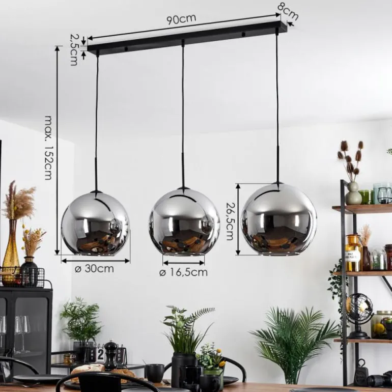 Suspension Verre 30 cm Koyoto Chrome, Fumé, 3 lumières