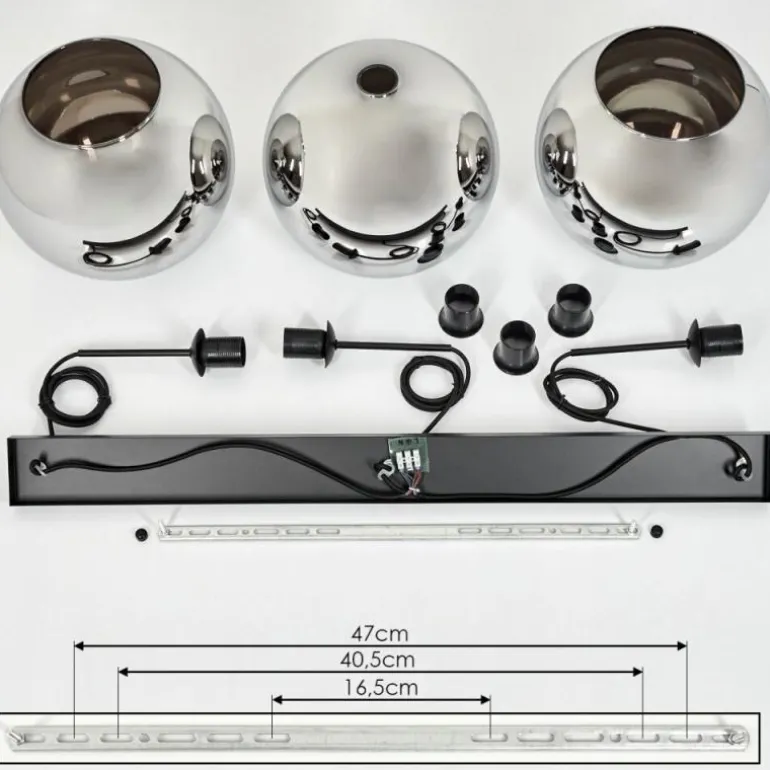 Suspension Verre 30 cm Koyoto Chrome, Fumé, 3 lumières