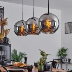 Suspension Verre 30 cm Koyoto Chrome, Fumé, 3 lumières