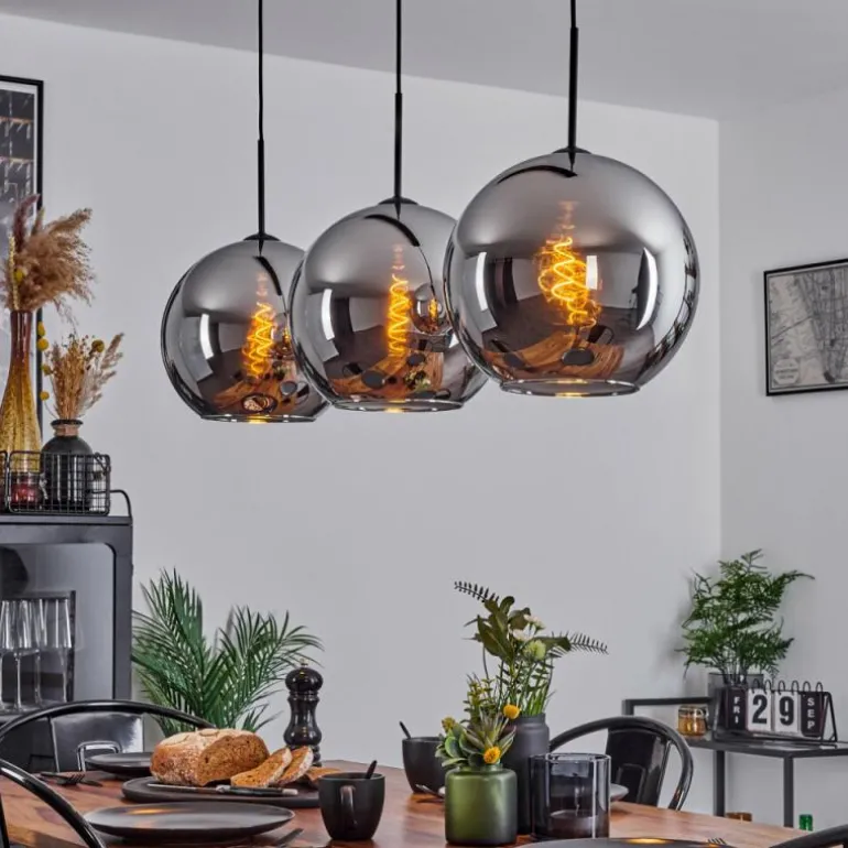 Suspension Verre 30 cm Koyoto Chrome, Fumé, 3 lumières