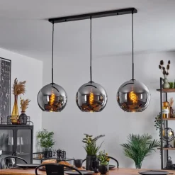 Suspension Verre 30 cm Koyoto Chrome, Fumé, 3 lumières