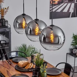 Suspension Verre 30 cm Koyoto Clair, Fumé, 3 lumières