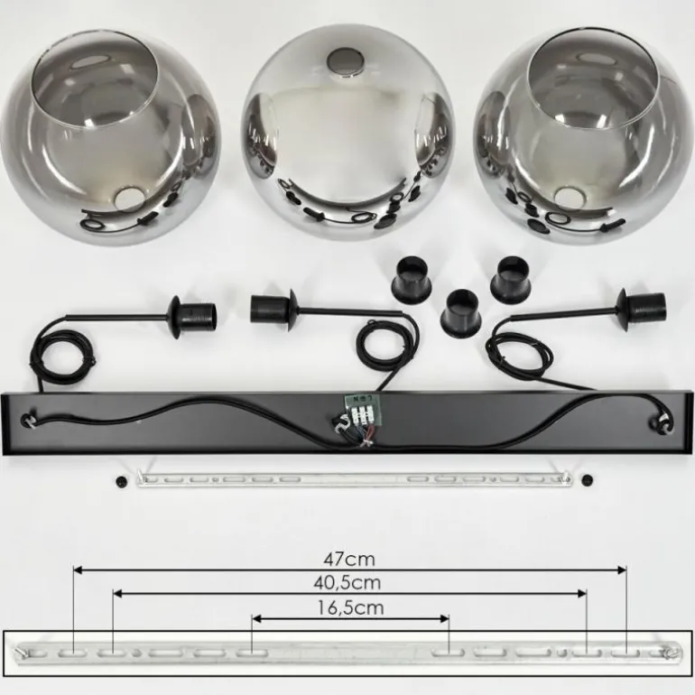 Suspension Verre 30 cm Koyoto Clair, Fumé, 3 lumières