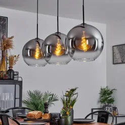 Suspension Verre 30 cm Koyoto Clair, Fumé, 3 lumières