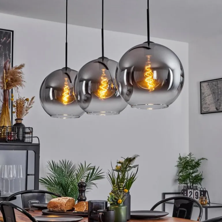 Suspension Verre 30 cm Koyoto Clair, Fumé, 3 lumières