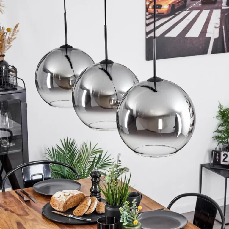 Suspension Verre 30 cm Koyoto Clair, Fumé, 3 lumières