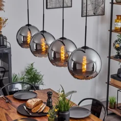 Suspension Verre 25 cm Koyoto Chrome, Fumé, 4 lumières