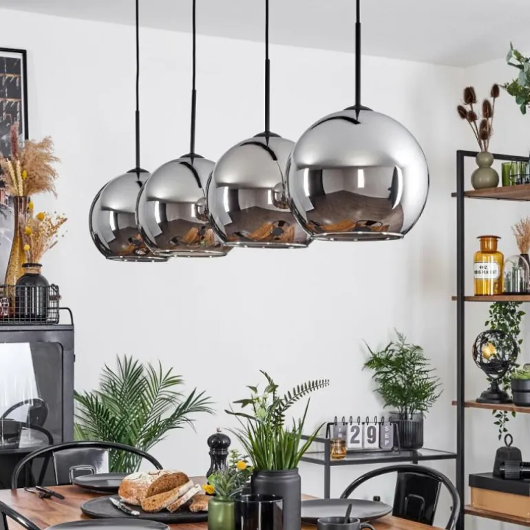 Suspension Verre 25 cm Koyoto Chrome, Fumé, 4 lumières