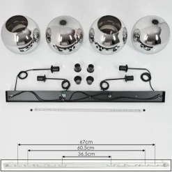 Suspension Verre 25 cm Koyoto Chrome, Fumé, 4 lumières