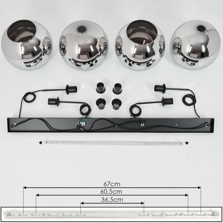 Suspension Verre 25 cm Koyoto Chrome, Fumé, 4 lumières