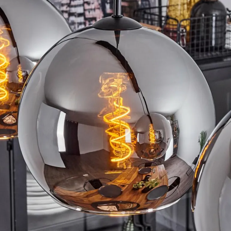 Suspension Verre 25 cm Koyoto Chrome, Fumé, 4 lumières