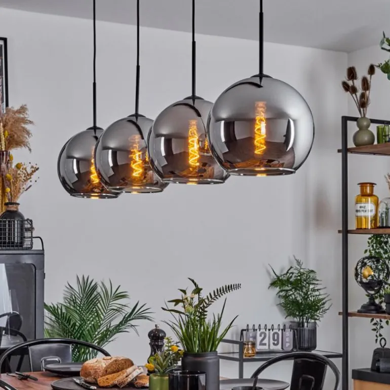 Suspension Verre 25 cm Koyoto Chrome, Fumé, 4 lumières