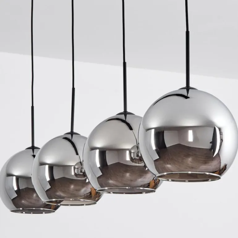 Suspension Verre 25 cm Koyoto Chrome, Fumé, 4 lumières