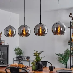 Suspension Verre 25 cm Koyoto Chrome, Fumé, 4 lumières