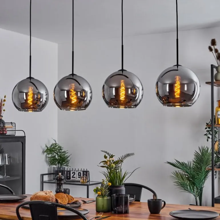 Suspension Verre 25 cm Koyoto Chrome, Fumé, 4 lumières