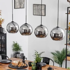 Suspension Verre 25 cm Koyoto Chrome, Fumé, 4 lumières