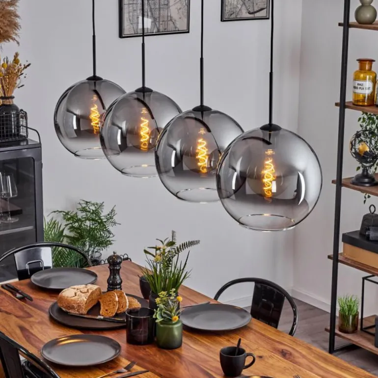 Suspension Verre 30 cm Koyoto Clair, Fumé, 4 lumières