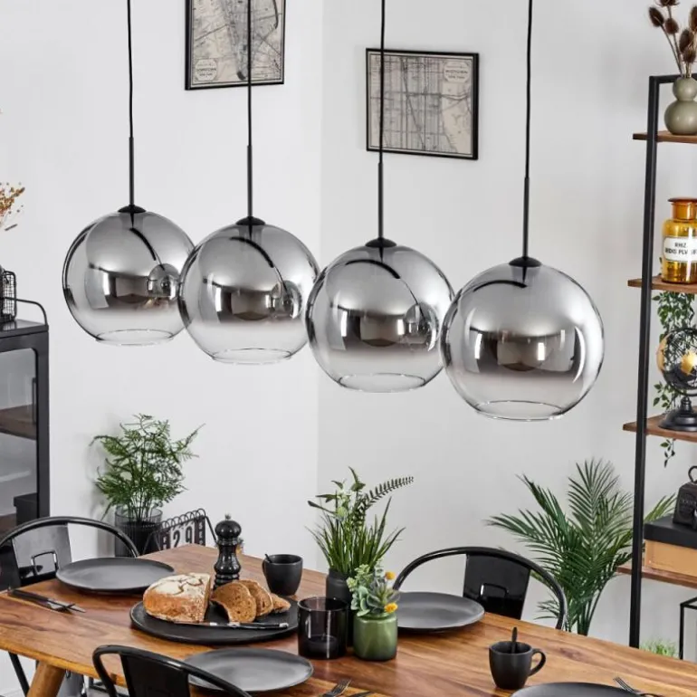 Suspension Verre 30 cm Koyoto Clair, Fumé, 4 lumières