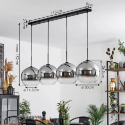 Suspension Verre 30 cm Koyoto Clair, Fumé, 4 lumières