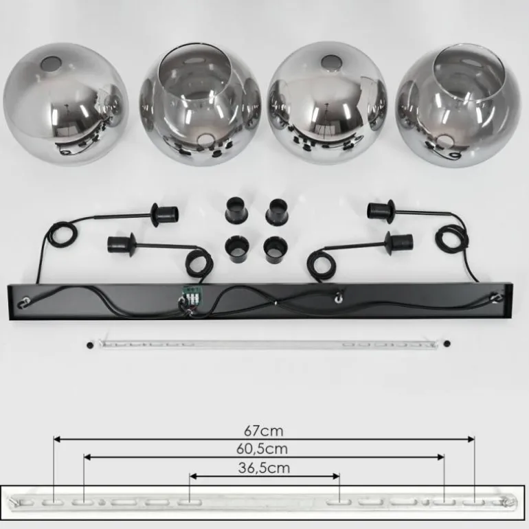 Suspension Verre 30 cm Koyoto Clair, Fumé, 4 lumières