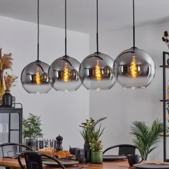 Suspension Verre 30 cm Koyoto Clair, Fumé, 4 lumières