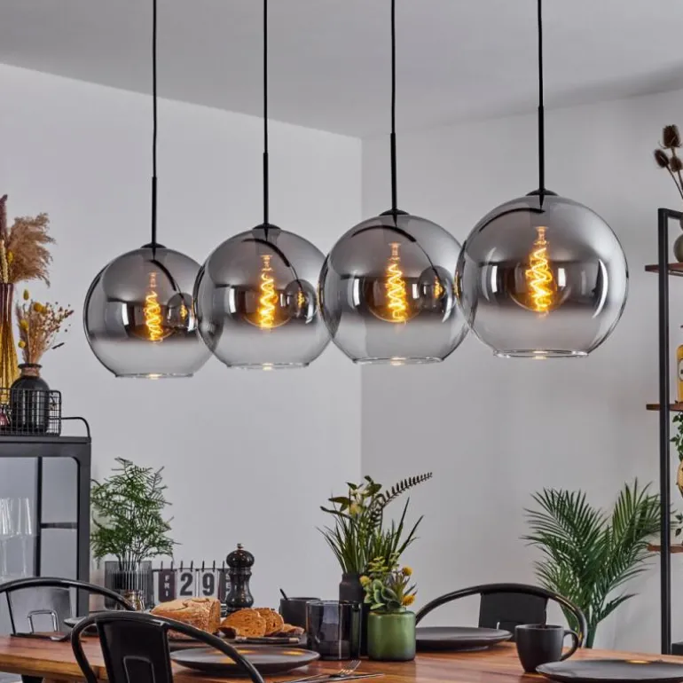 Suspension Verre 30 cm Koyoto Clair, Fumé, 4 lumières