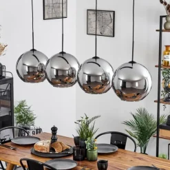 Suspension Verre 30 cm Koyoto Chrome, Fumé, 4 lumières