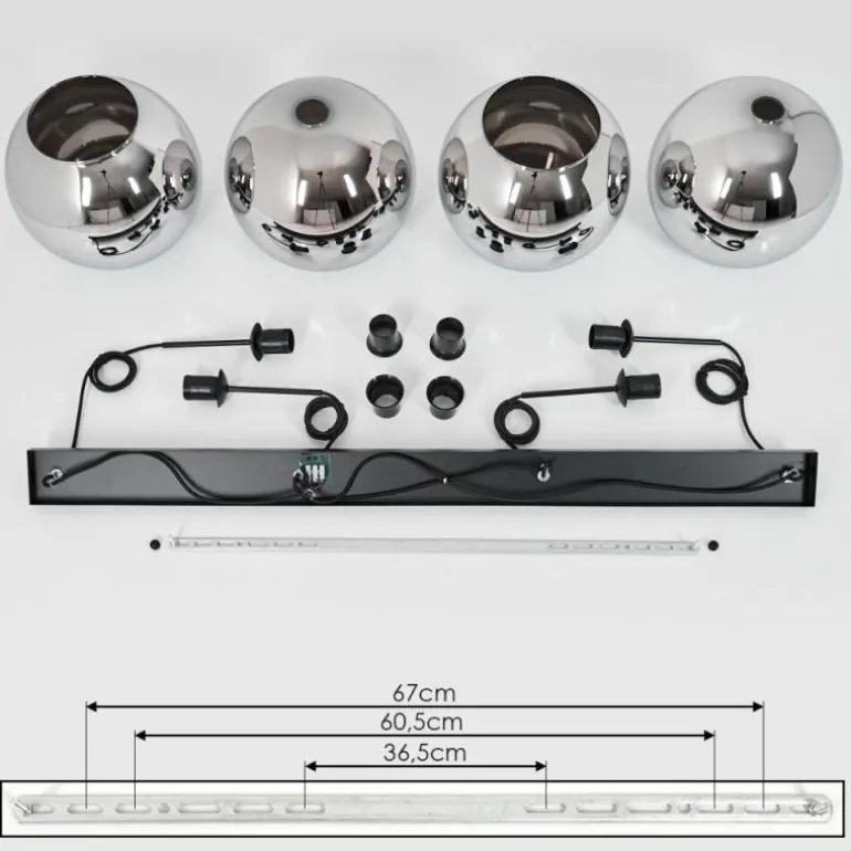 Suspension Verre 30 cm Koyoto Chrome, Fumé, 4 lumières