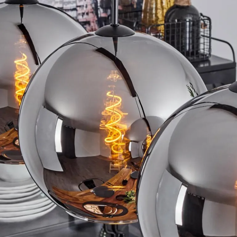 Suspension Verre 30 cm Koyoto Chrome, Fumé, 4 lumières