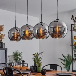 Suspension Verre 30 cm Koyoto Chrome, Fumé, 4 lumières