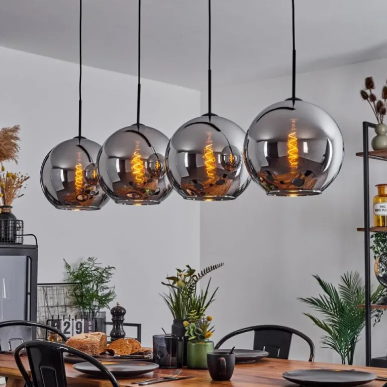 Suspension Verre 30 cm Koyoto Chrome, Fumé, 4 lumières