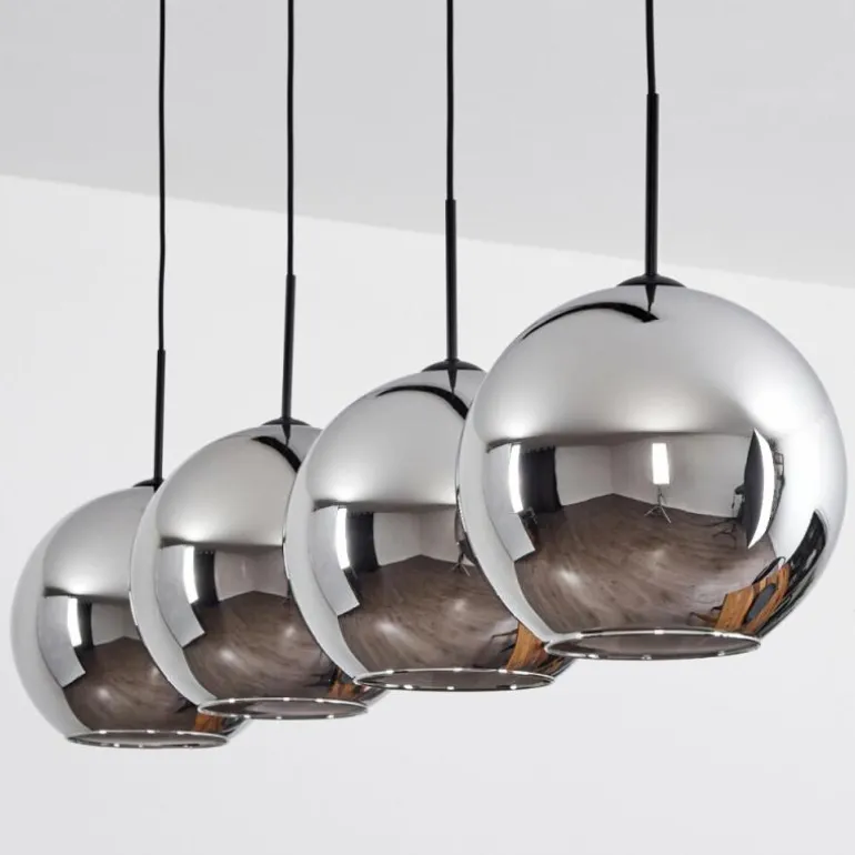 Suspension Verre 30 cm Koyoto Chrome, Fumé, 4 lumières