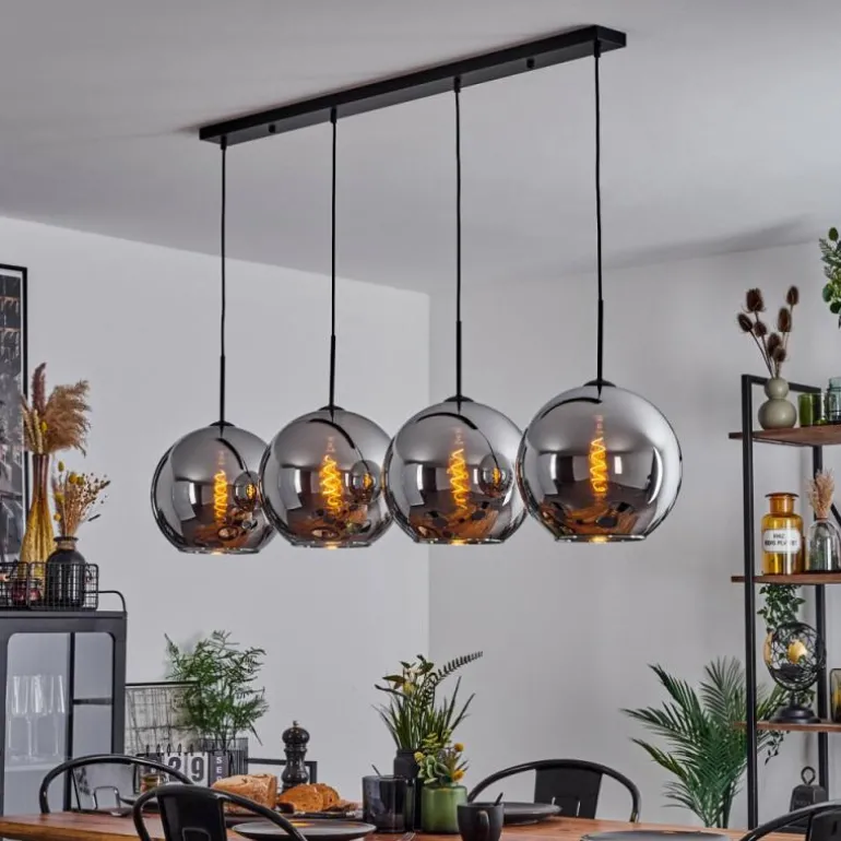 Suspension Verre 30 cm Koyoto Chrome, Fumé, 4 lumières