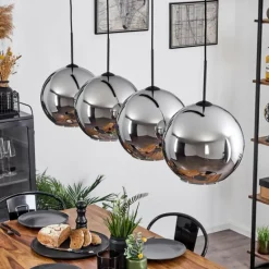 Suspension Verre 30 cm Koyoto Chrome, Fumé, 4 lumières