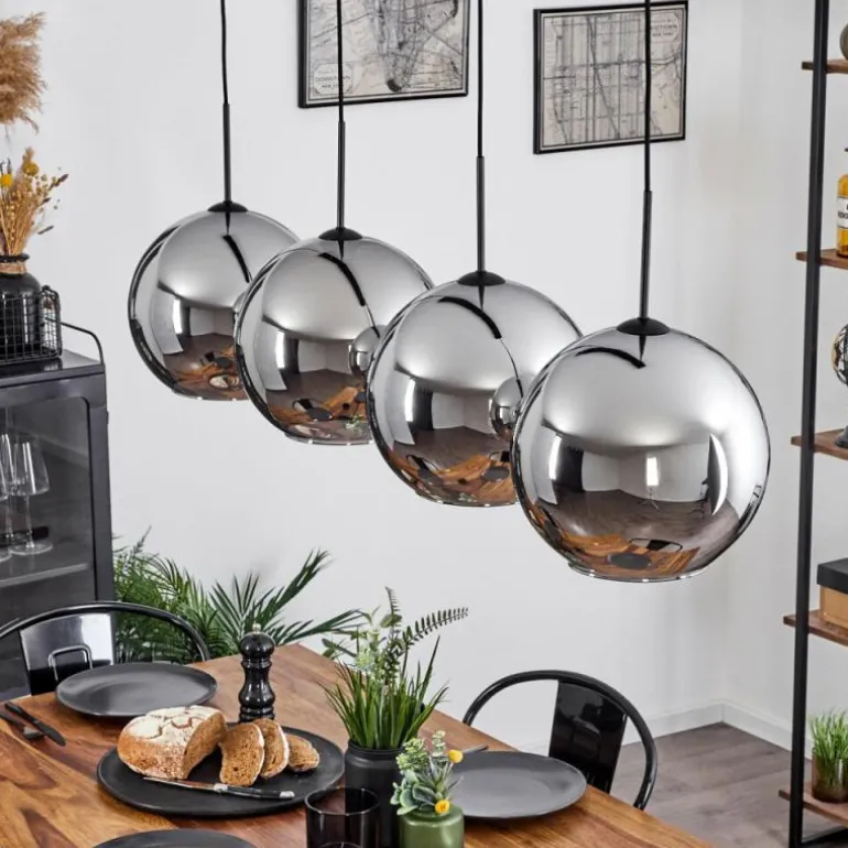 Suspension Verre 30 cm Koyoto Chrome, Fumé, 4 lumières